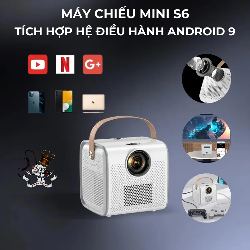 Máy Chiếu Mini S6 Siêu Nét có Hỗ Trợ Tiếng Việt, Kết Nối Bluetooth Wifi Chạy Hệ Điều Hành Android 9 Cao Cấp - DCP24