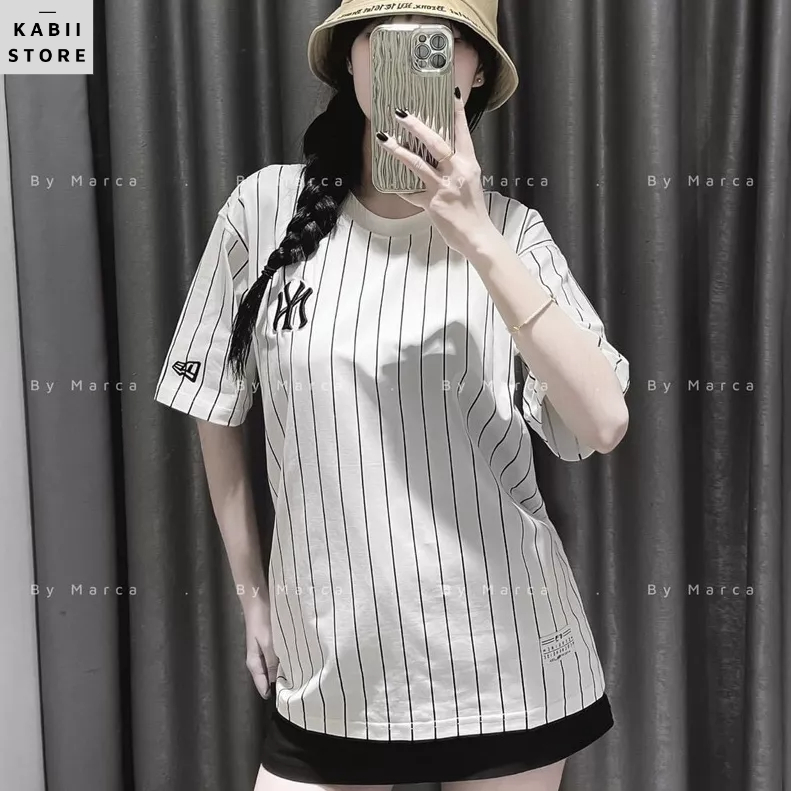 Áo phông tay lỡ kẻ sọc phối họa tiết KABII, chất cotton cao cấp full tag mác đủ size S M L