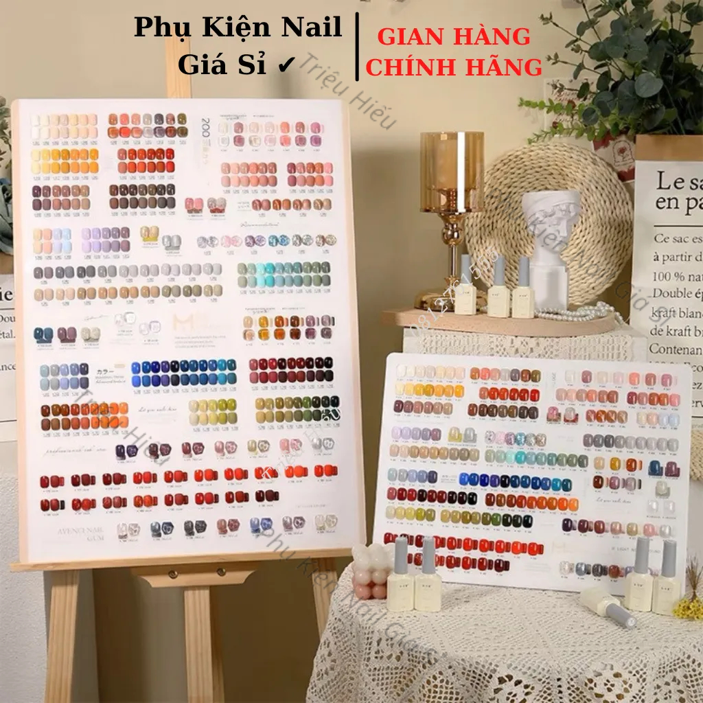 Set sơn 200 màu đủ màu gel thạch nhũ tone Hàn Quốc tặng kèm 2 bảng màu to kèm khung gỗ trưng bày