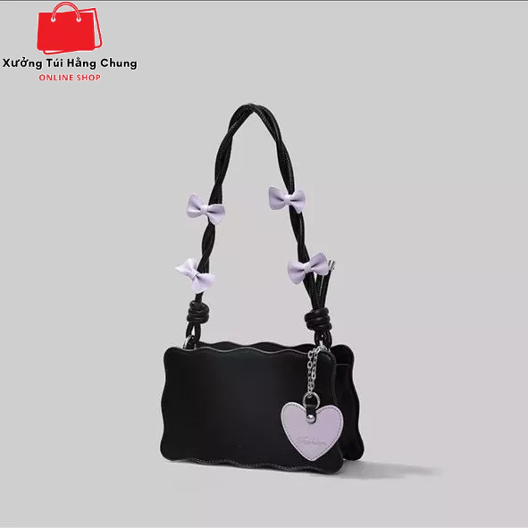 Túi xách nữ đeo vai hình vuông quai đính nơ cute sang trọng phong cách hàn quốc mẫu mới kèm móc khóa trái tim