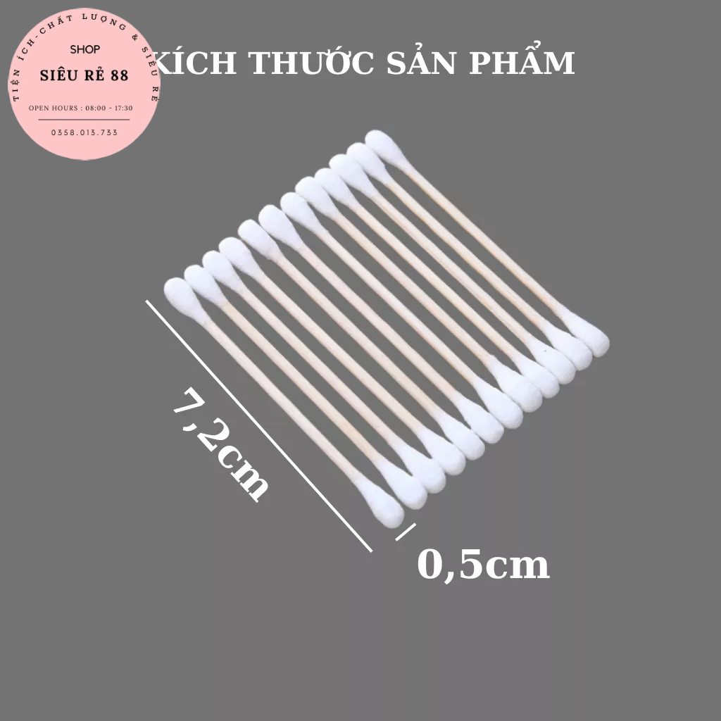 Set 30 - 50 - 100 Tăm bông ngoáy tai , bông ráy tai thân gỗ khử trùng 2 đầu thân thiện với môi trường 88383 Siêu rẻ