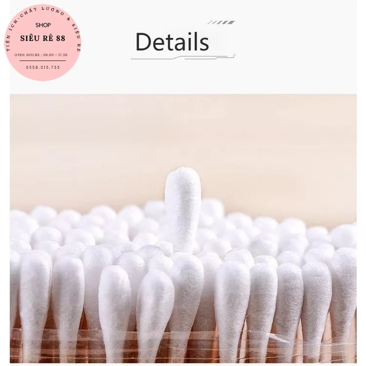 Set 30 - 50 - 100 Tăm bông ngoáy tai , bông ráy tai thân gỗ khử trùng 2 đầu thân thiện với môi trường 88383 Siêu rẻ