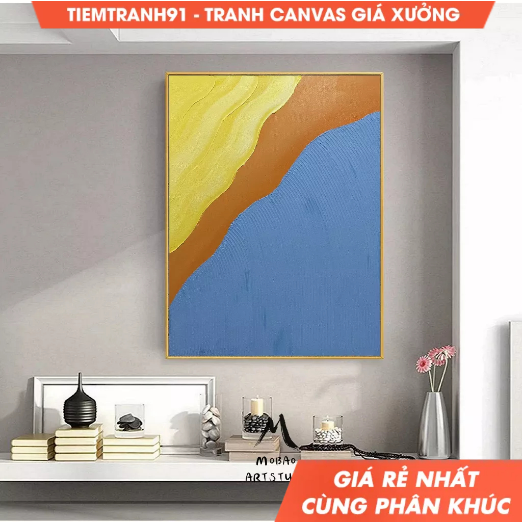 Tranh treo tường, Large Blue Abstract Painting Yellow Abstract Art Large Orange Painting Contemporar