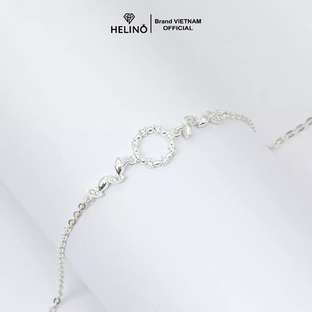 Lắc tay bạc nữ HELINO vòng tay đường tròn đá chấm bi mix lá đá xinh xắn V12