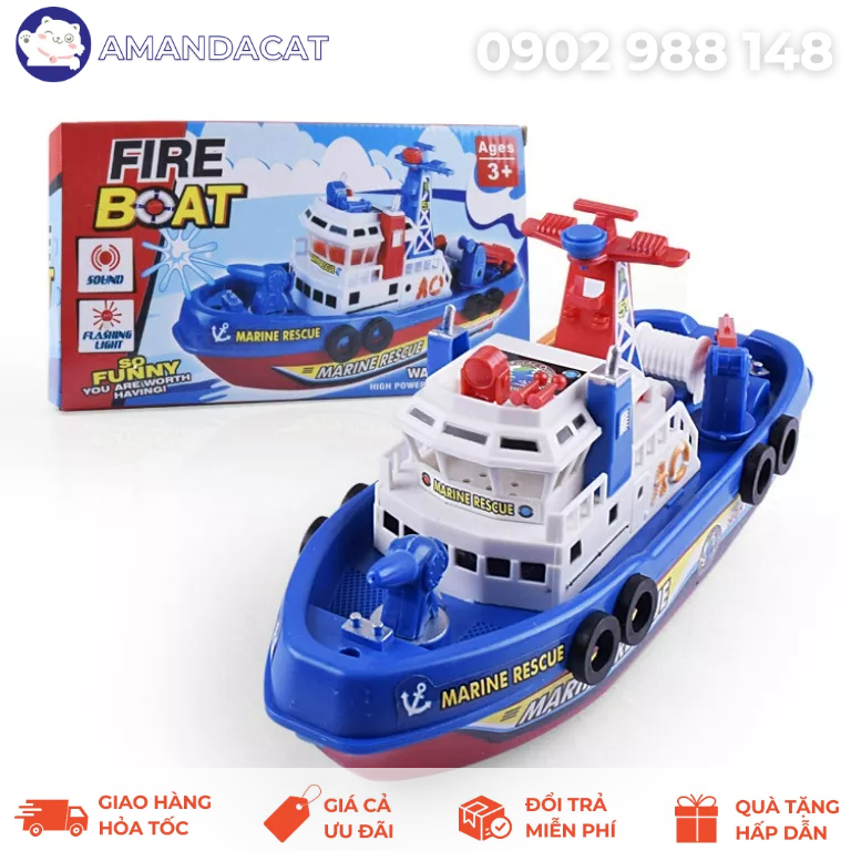 Đồ Chơi Mô Hình Tàu Thủy Cứu Hộ Chạy Dưới Nước, Phun Nước, Có Đèn Và Nhạc Sử Dụng Pin