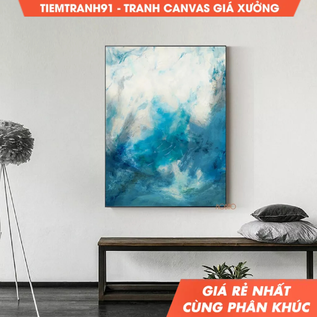 Tranh treo tường, Large Blue Sky Abstract Art Oil Painting Blue Sky And White Cloud Canvas Abstract 