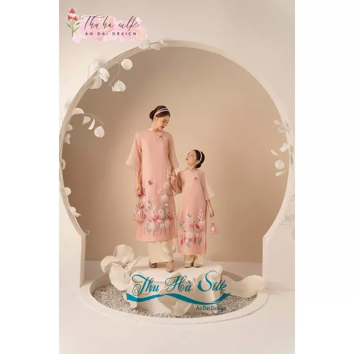Set áo dài mẹ và bé vải organza đính kết thủ công cao cấp THs-23_44