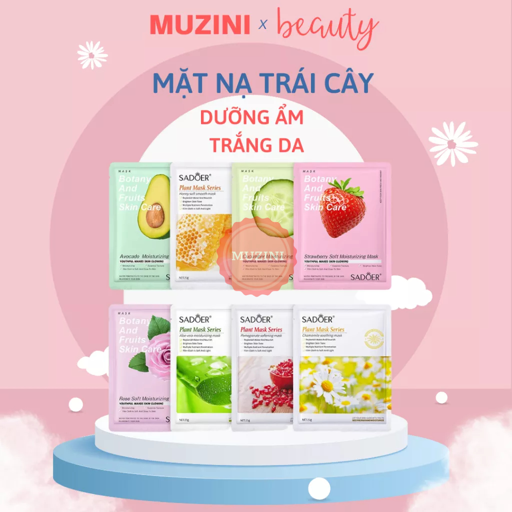 Mặt nạ trắng da chăm và sóc da mặt nạ giấy hương vị trái cây vitamin dưỡng trắng da kiểm soát dầu Muzini MN02