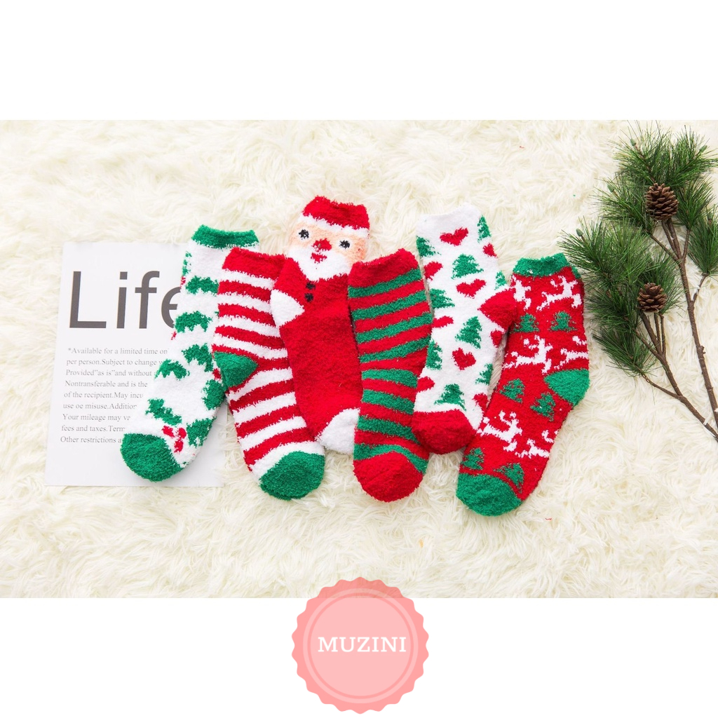 Set 5 Tất giáng sinh Muzini vớ len lông cừu họa tiết Noel đáng yêu vui nhộn TN135