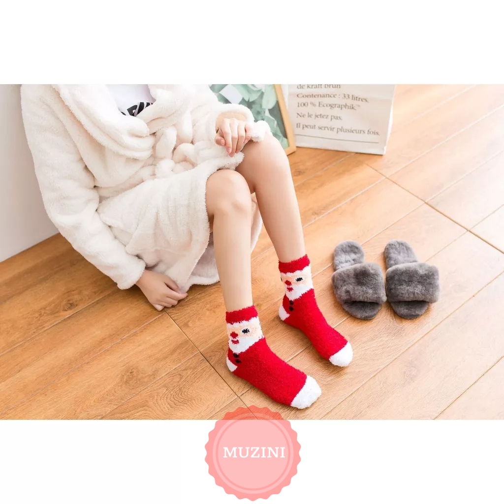 Set 5 Tất giáng sinh Muzini vớ len lông cừu họa tiết Noel đáng yêu vui nhộn TN135