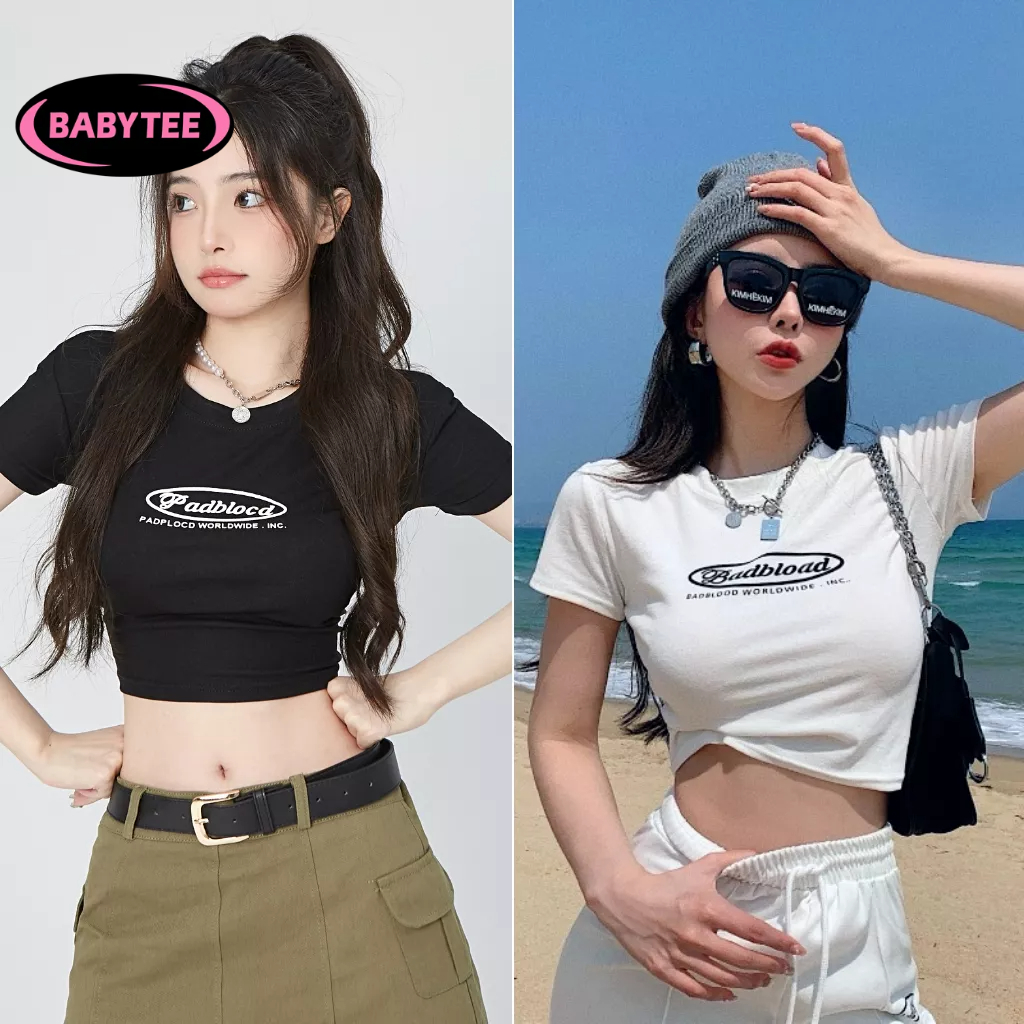 Áo Croptop ôm body nữ PAD BLOOD cổ tròn tay ngắn BABYTEE, Áo thun crt kiểu sexy in chất borip đẹp