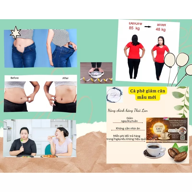 Cafe giảm cân cấp tốc Thái Lan Victory slim dextoc giảm béo nhanh không cần ăn kiêng dùng cho cơ địa chai lỳ hộp 10 gói