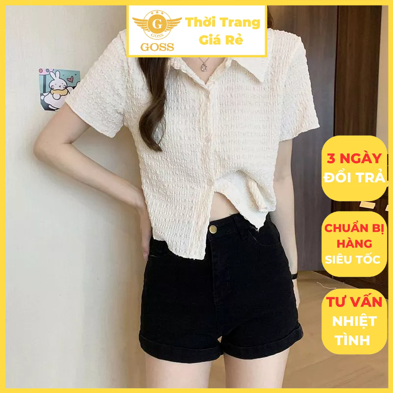Áo Sơ Mi Nữ Xốp Nổi Croptop Thanh Lịch Nữ Tính GOSS GA67 Áo Sơ Mi Nữ Đơn Giản Công Sở Trẻ Trung Đi Làm Đi Chơi