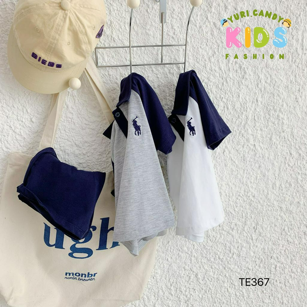 Bộ quần áo thun polo bé gái, bé trai, bộ đồ áo thun cộc tay, thêu ngựa, quần đùi ngắn cho bé 9-25kg