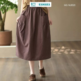 Chân váy linen kamaka retro hai túi ngang xếp ly - nu8520
