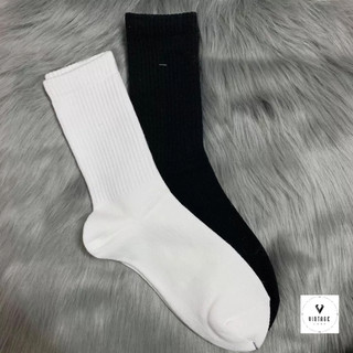 Tất dài vớ Nam Nữ Trơn Trắng Đen Basic Cotton 100%