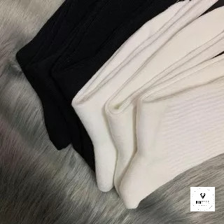 Tất dài vớ Nam Nữ Trơn Trắng Đen Basic Cotton 100%