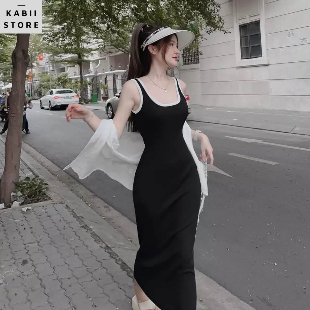 Váy maxi zip dài viền trắng KABII, độ dài váy 118cm (tính từ vai xuống) chất zip dày đẹp loại 1 đủ size S M L