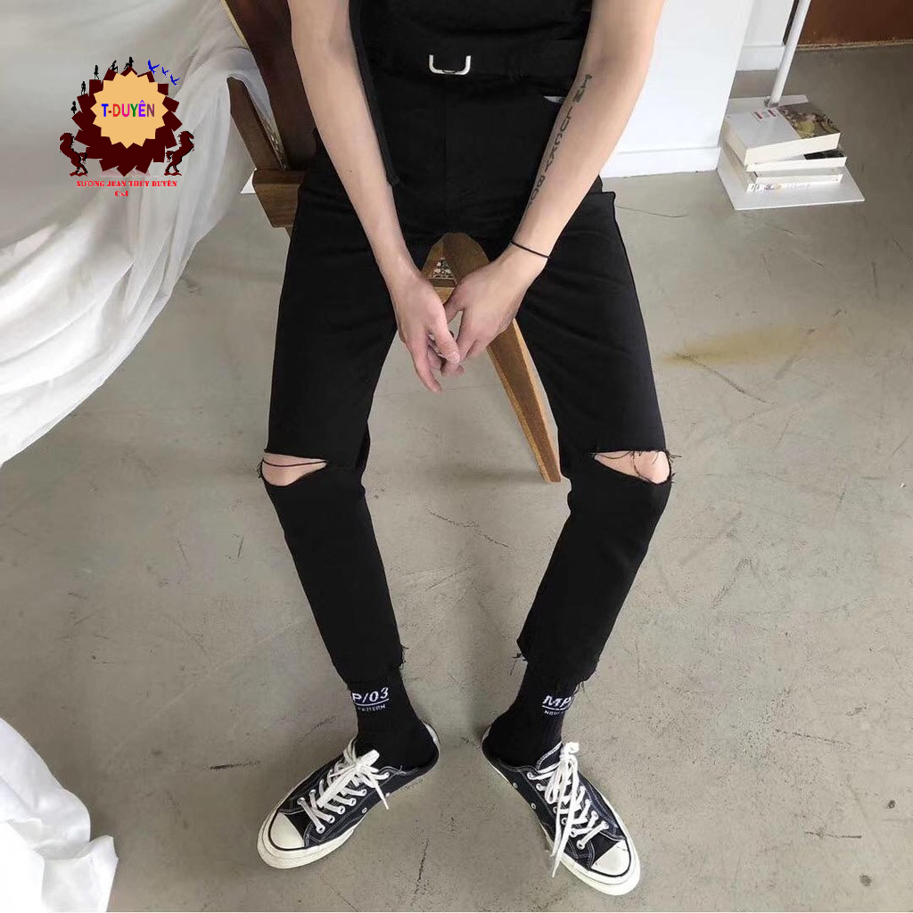 QUẦN JEAN NAM  RÁCH GỐI ĐEN SHOP HÀN