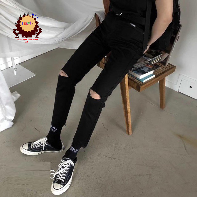 QUẦN JEAN NAM  RÁCH GỐI ĐEN SHOP HÀN