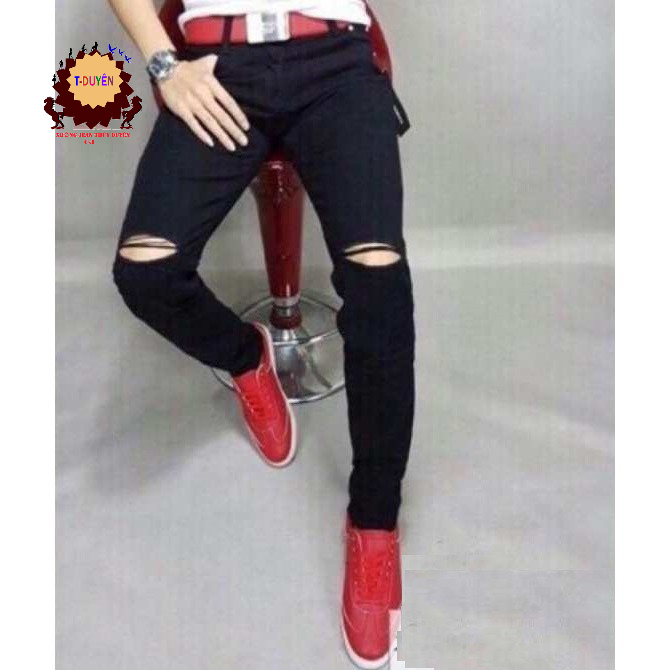 QUẦN JEAN NAM  RÁCH GỐI ĐEN SHOP HÀN