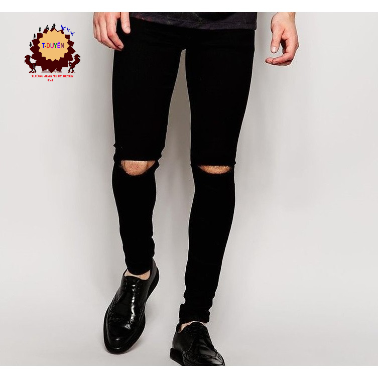 QUẦN JEAN NAM  RÁCH GỐI ĐEN SHOP HÀN