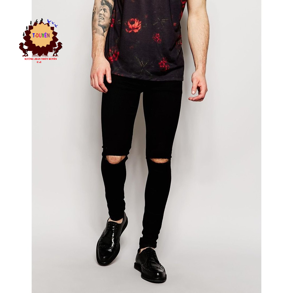 QUẦN JEAN NAM  RÁCH GỐI ĐEN SHOP HÀN