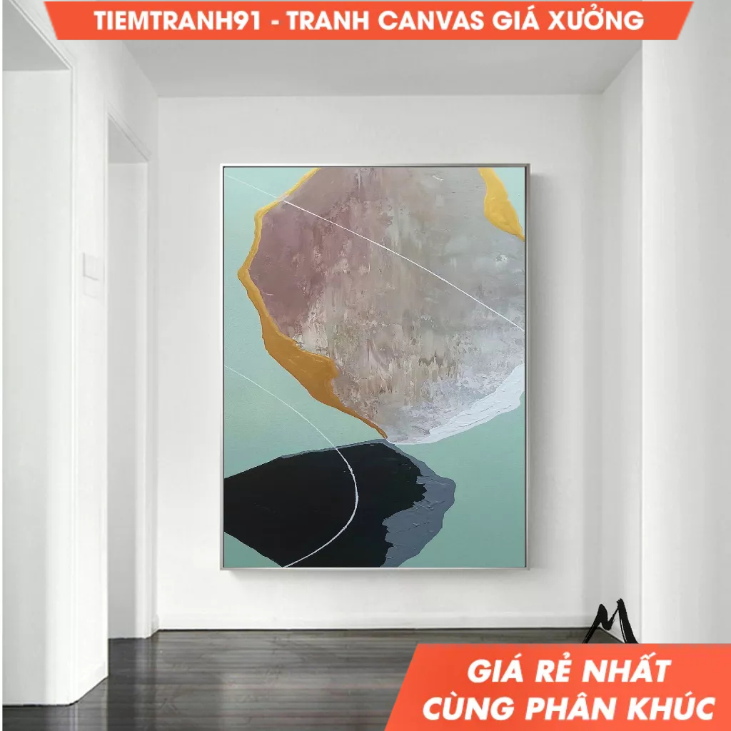 Tranh treo tường, Large Green Abstract Painting,Black Abstract Painting,Modern Abstract Art,Beige Ab