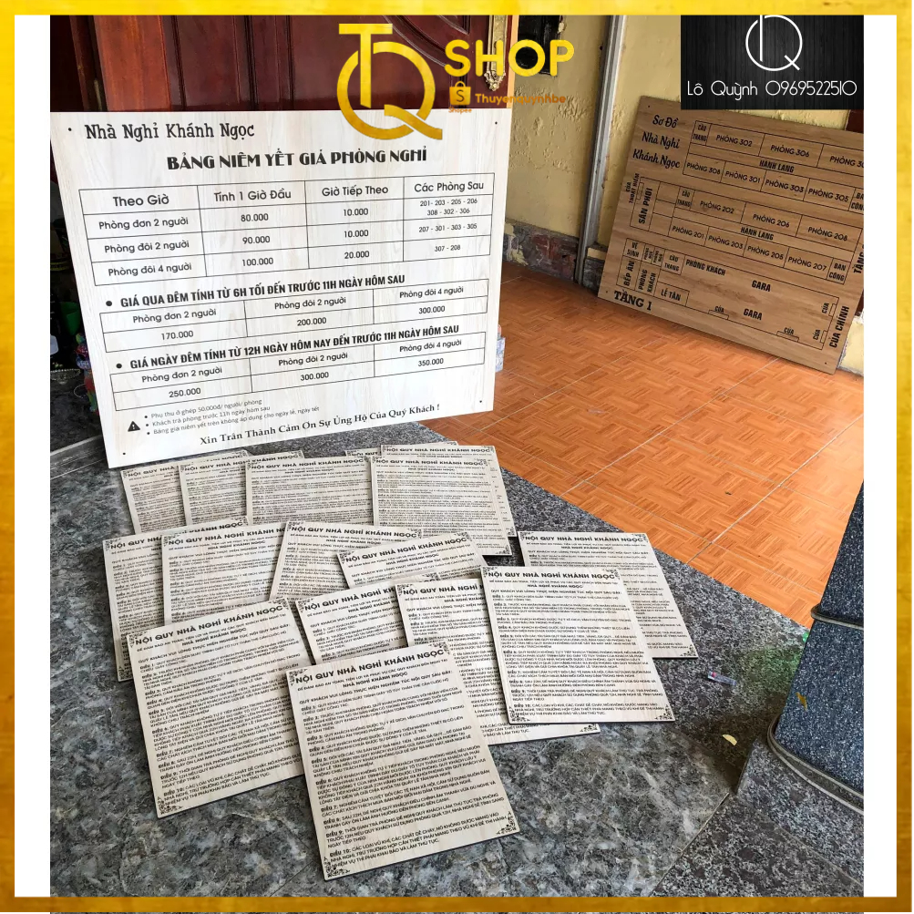 Bảng nội quy khách sạn, homstay, nhà nghỉ khắc gỗ, vân sáng sang trọng làm theo yêu nội dung cầu kích thước A3
