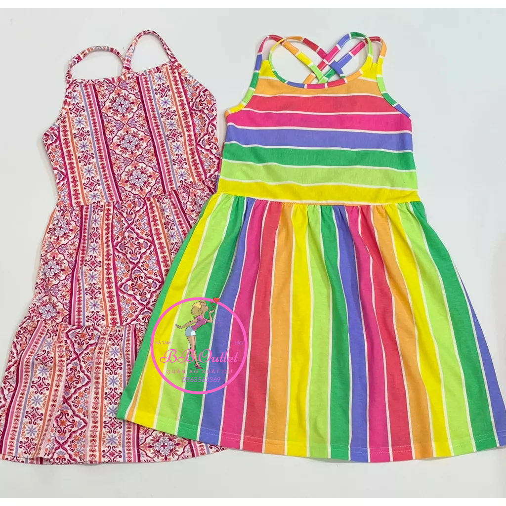 Váy cotton 2 dây bé gái xuất khẩu