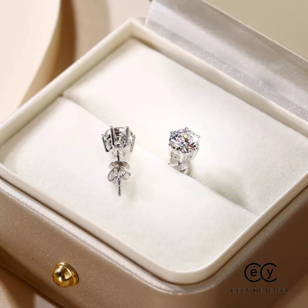 Khuyên tai bạc ý 925 CECY 6 cạch pha lê Swarovski (BẢO HÀNH 12 THÁNG), thiết kế tinh xảo
