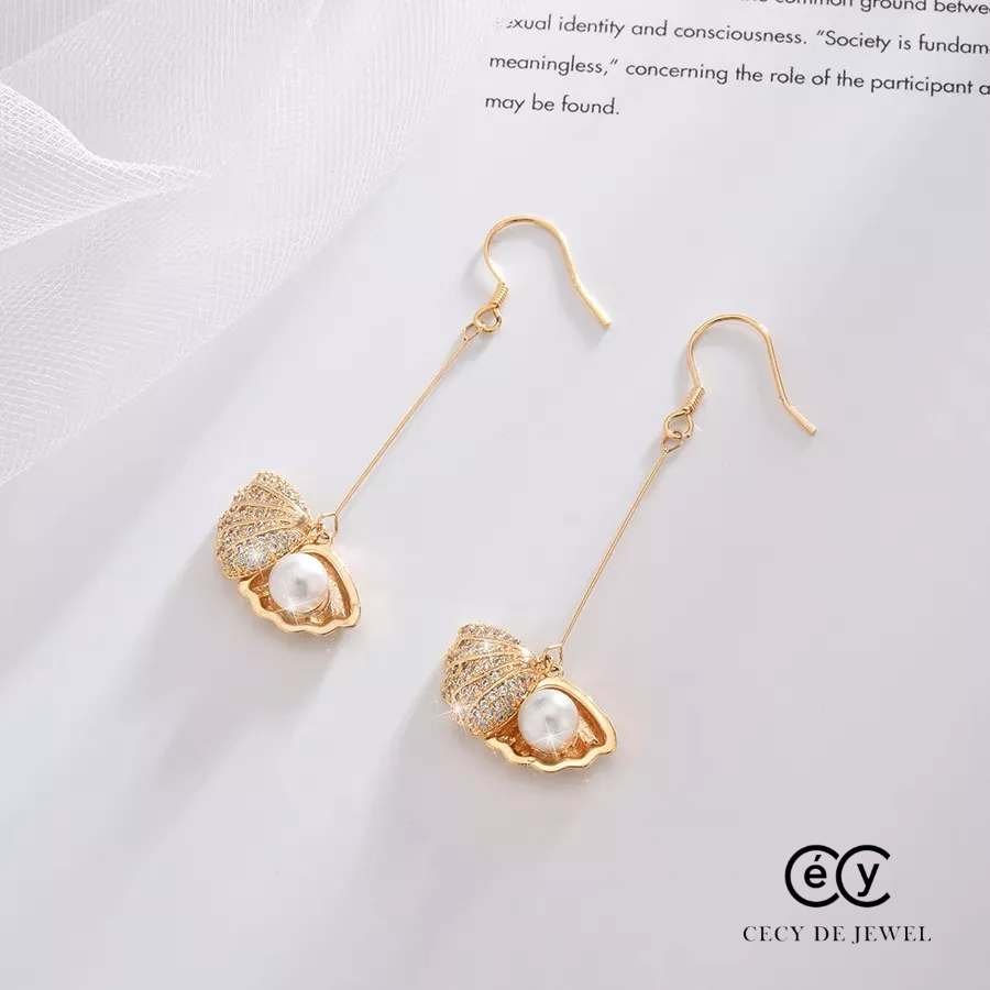 Khuyên tai bạc ý 925 mạ vàng 18k pha lê Swarovski khuyên tai dài CECY K3133