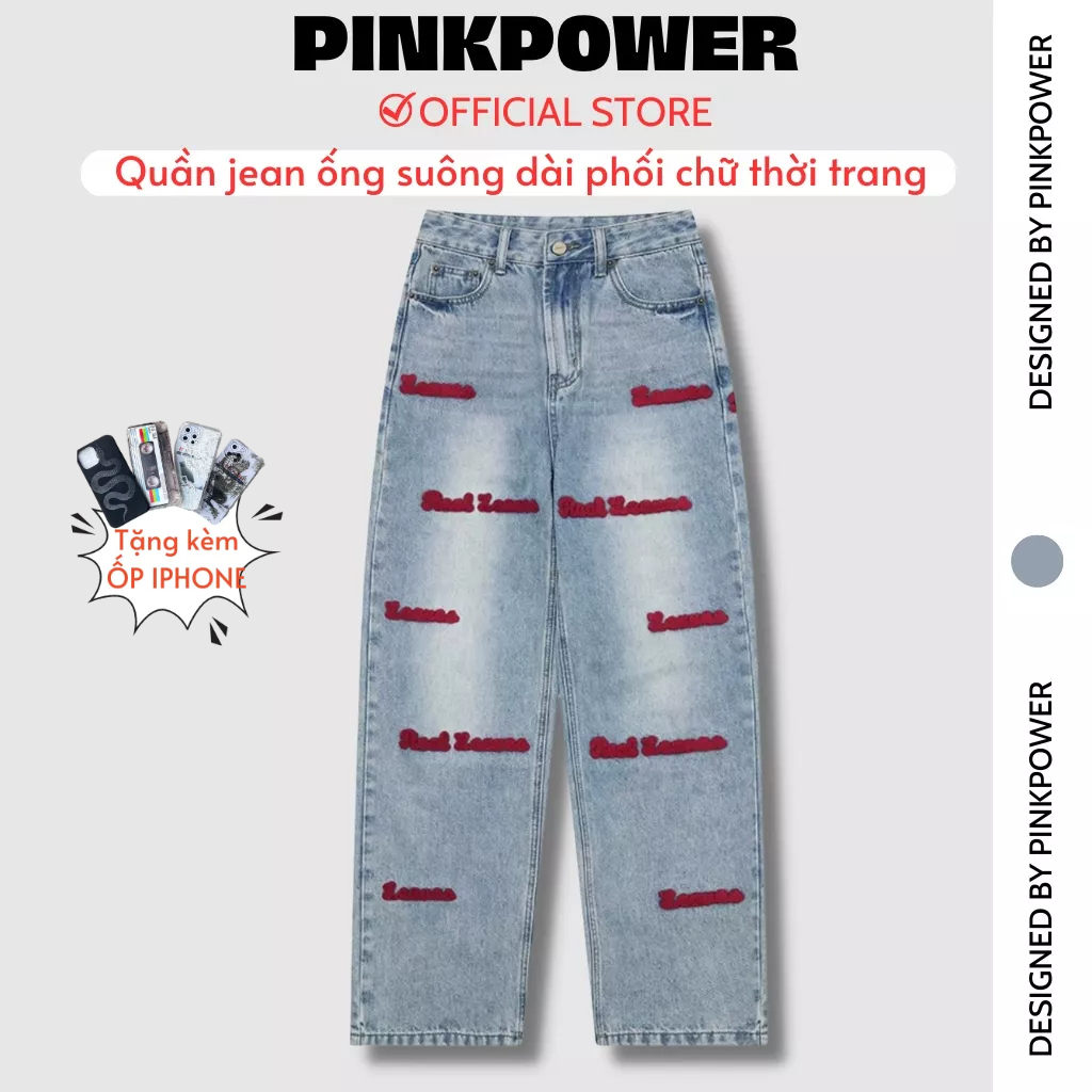 (XẢ)Quần jeans dài nữ ống rộng,quần ống suông PINKPOWER cạp cao tôn dáng,thiết kế năng động phù hợp đi học,đi chơi,đi là