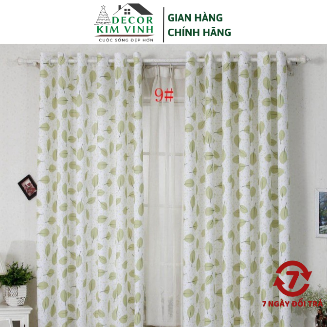 Rèm Vải Khoen Lỗ, Khoen Ri Đô, Rèm Dán Lá Xanh Decor Kim Vin DCKV173