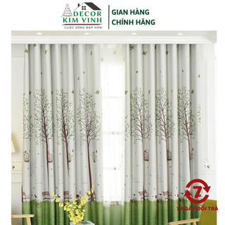 Rèm Vải Khoen Lỗ, Khoen Ri Đô, Rèm Dán Cây Xanh lồng Chim Decor Kim Vinh DCKV147