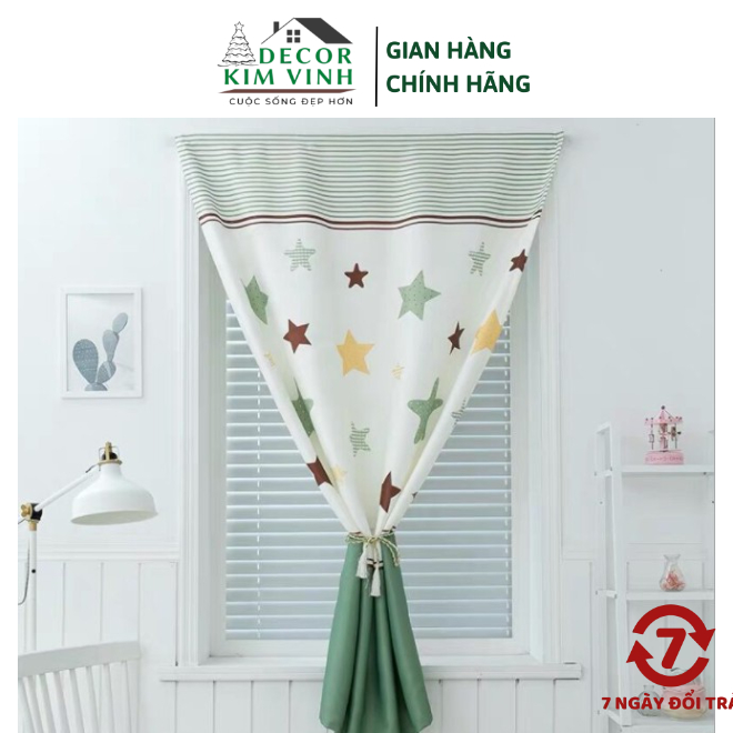 Rèm Dán Tường Sọc Sao Lớn Decor Kim Vinh Không Cần Thanh Treo Cao 2 Mét