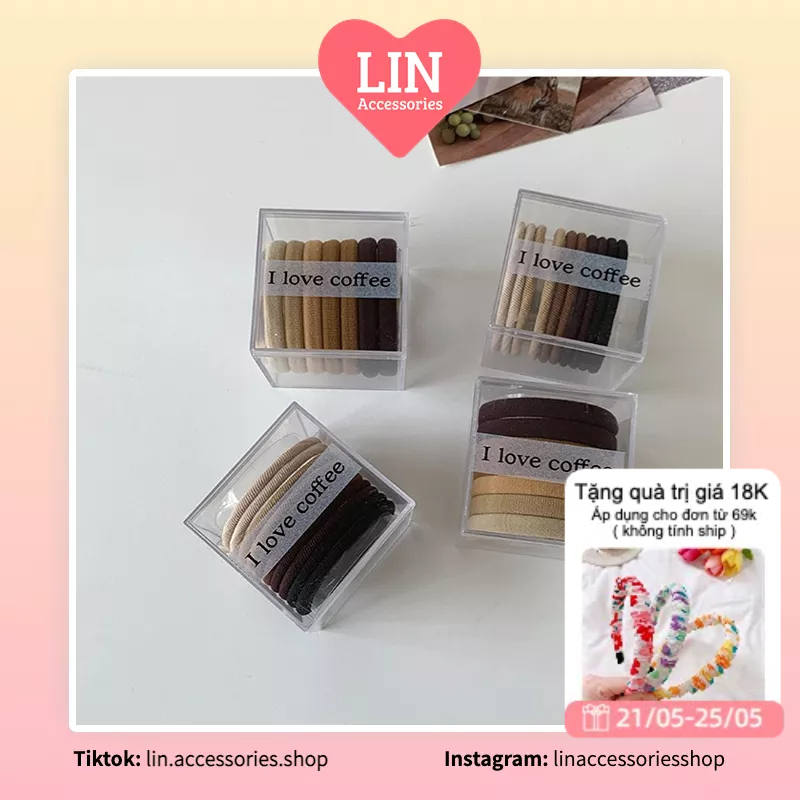 (Hộp 10 Cái) Thun Cột Tóc LIN Cơ Bản Màu Cafe