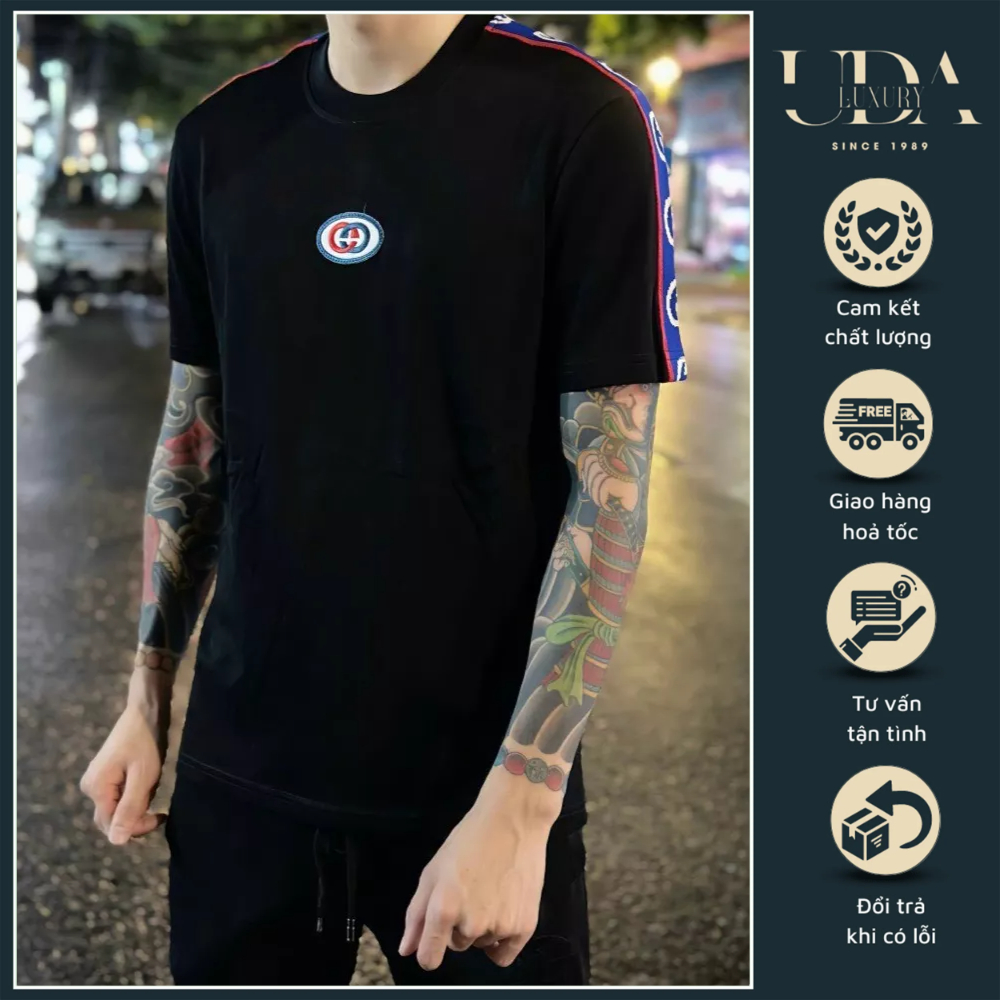 Áo Thun Cộc Tay Gucci Phối Viền Vaichất Liệu Cotton Co Giãn 4 Chiều Siêu Hot Hè 2023