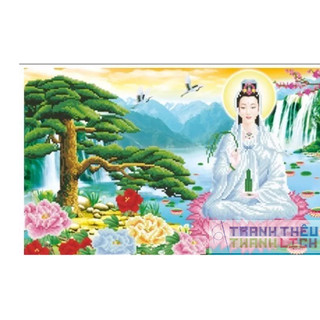 Tranh thêu chữ thập phật bà Quan Thế Âm Bồ Tát 3D LV3285 |60x40cm|- chưa thêu