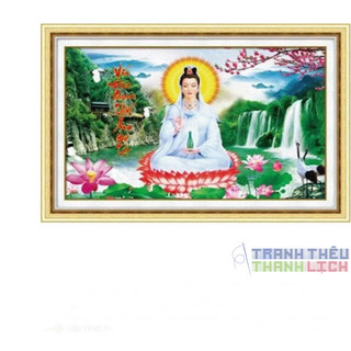 Tranh thêu chữ thập phật bà Quan Thế Âm Bồ Tát 3D LV3250 |59x40cm|- chưa thêu