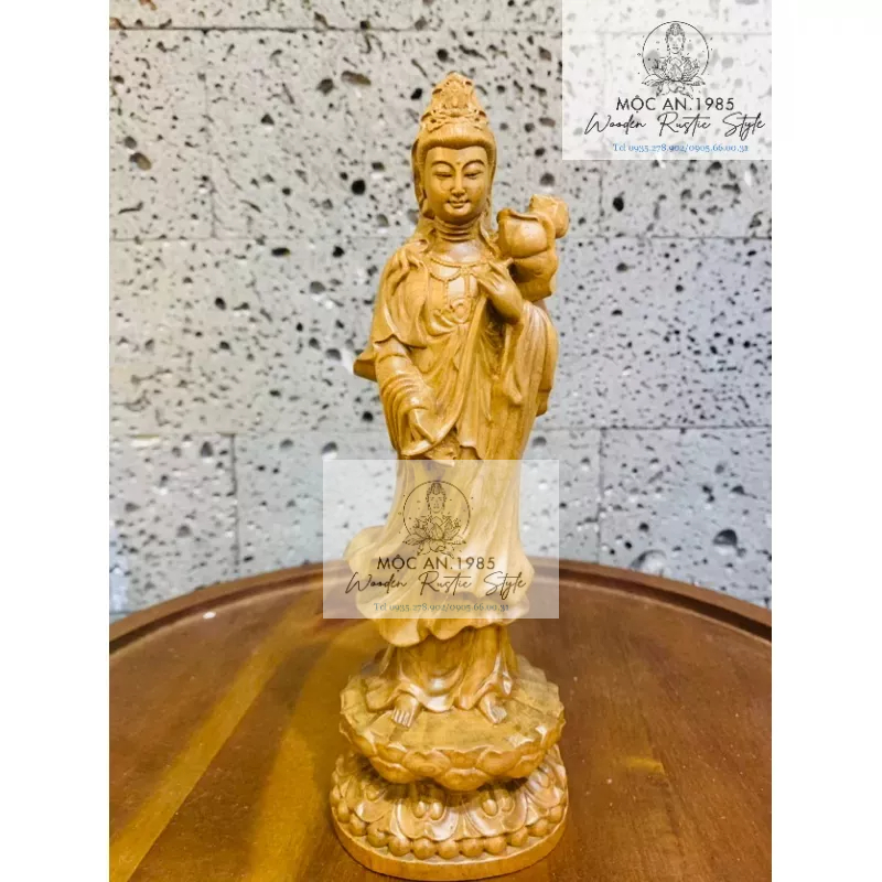 Tượng Đại Thế Chí Bồ tát cao 20 cm - 30cm gỗ bách xanh thơm ngát
