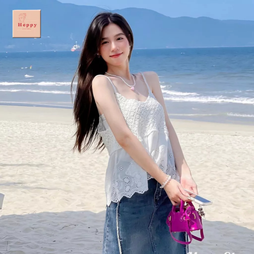 Áo 2 dây hoa vintage Heppy chất len phối vải thô _Ao2sthohoa_P6k8