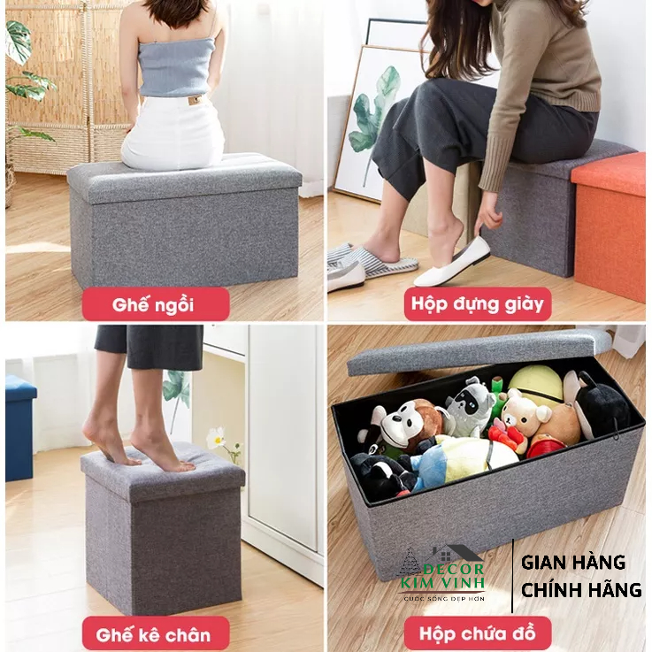 Ghế Dài Kiêm Hộp Đựng Đồ Decor Kim Vinh Gấp Gọn 50cmx30cm