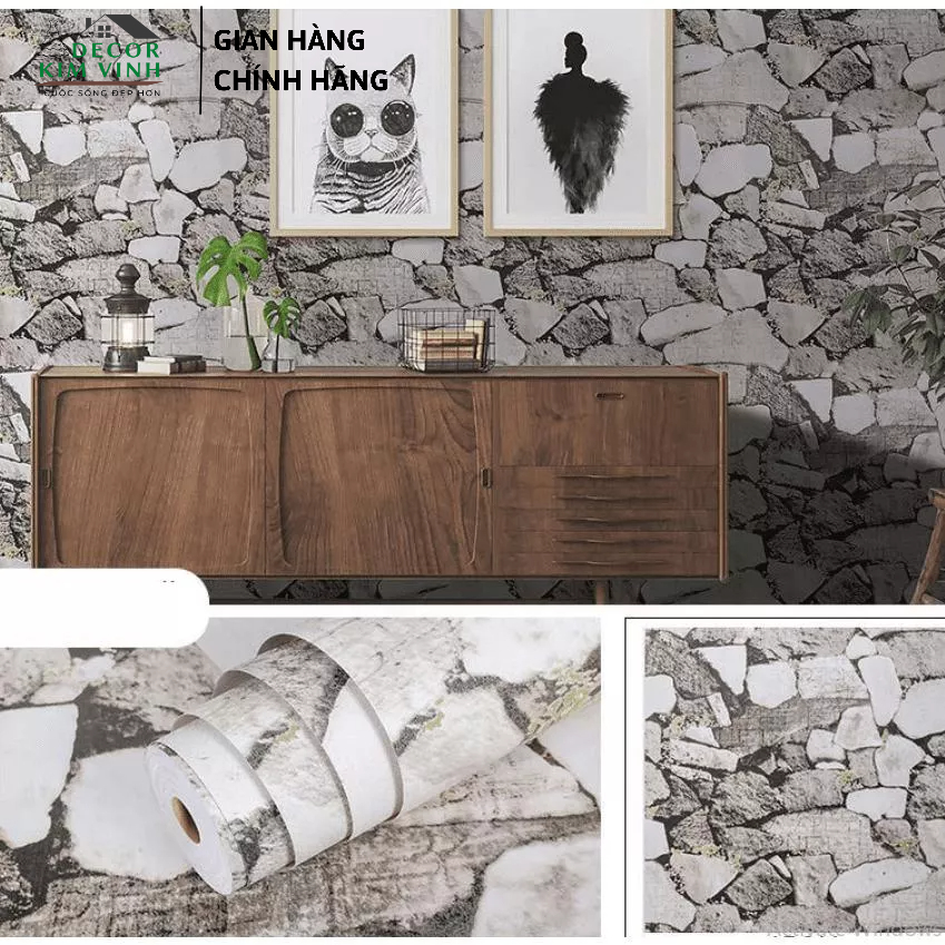 Decal Giấy Dán Tường Decor Kim Vinh Mẫu Gạch Đá Cuộn 10m Khổ 45cm Keo Sẵn