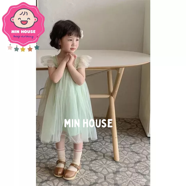 (10-18kg) Váy công chúa tay cánh tiên đính cánh bướm siêu xinh cho bé gái diện hè, đi chơi (Ảnh trải sàn là ảnh thật)
