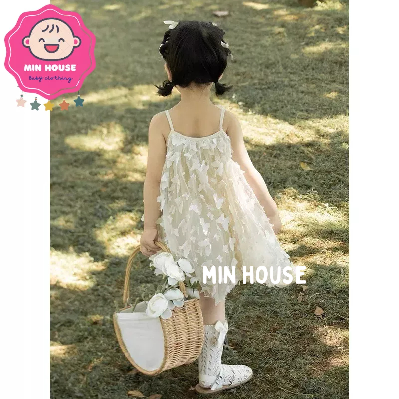 Váy ren hoa hai dây phối nơ siêu xinh cho bé diện hè, đi du lịch, đi chơi