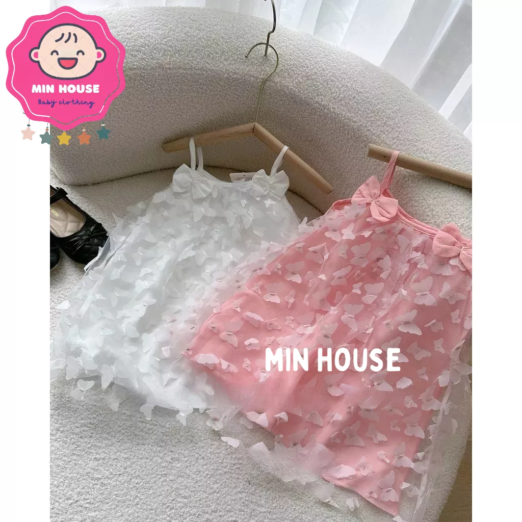 Váy ren hoa hai dây phối nơ siêu xinh cho bé diện hè, đi du lịch, đi chơi