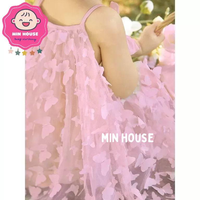 Váy ren hoa hai dây phối nơ siêu xinh cho bé diện hè, đi du lịch, đi chơi