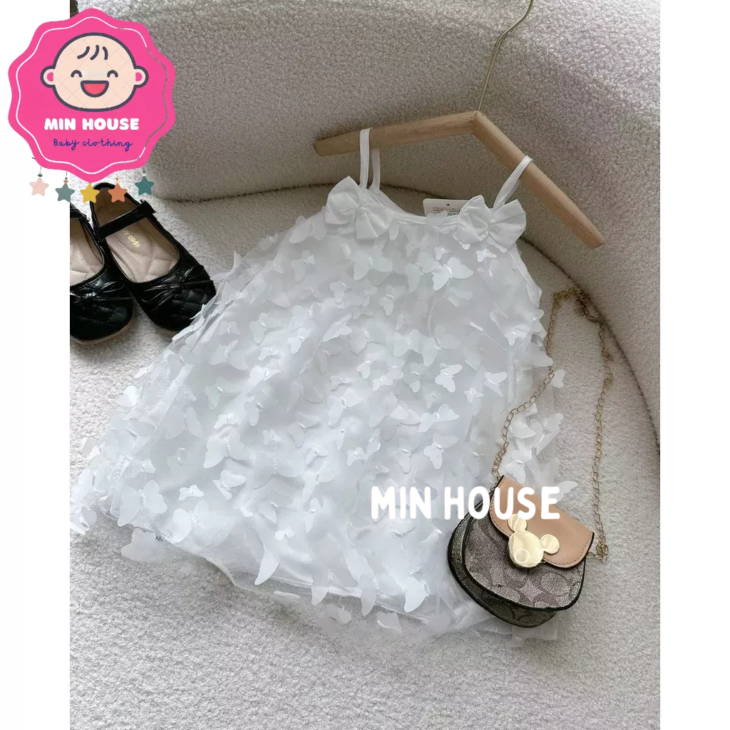 Váy ren hoa hai dây phối nơ siêu xinh cho bé diện hè, đi du lịch, đi chơi