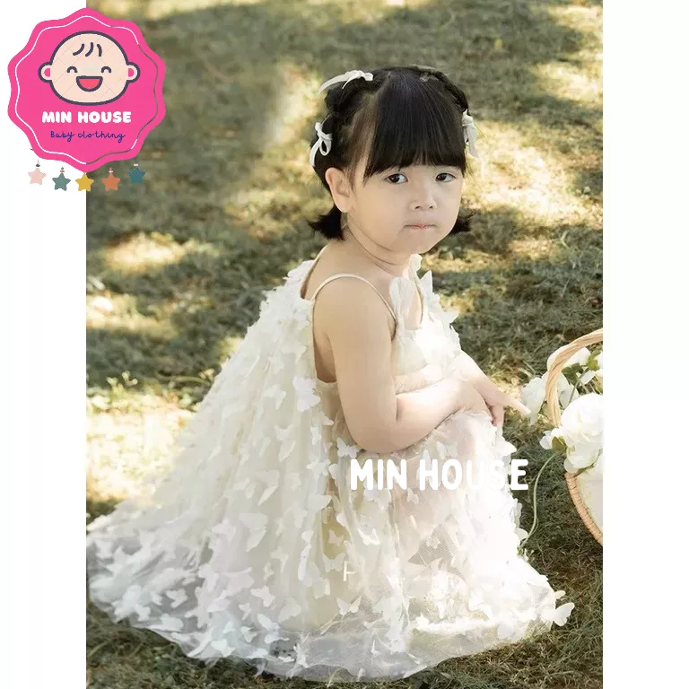 Váy ren hoa hai dây phối nơ siêu xinh cho bé diện hè, đi du lịch, đi chơi